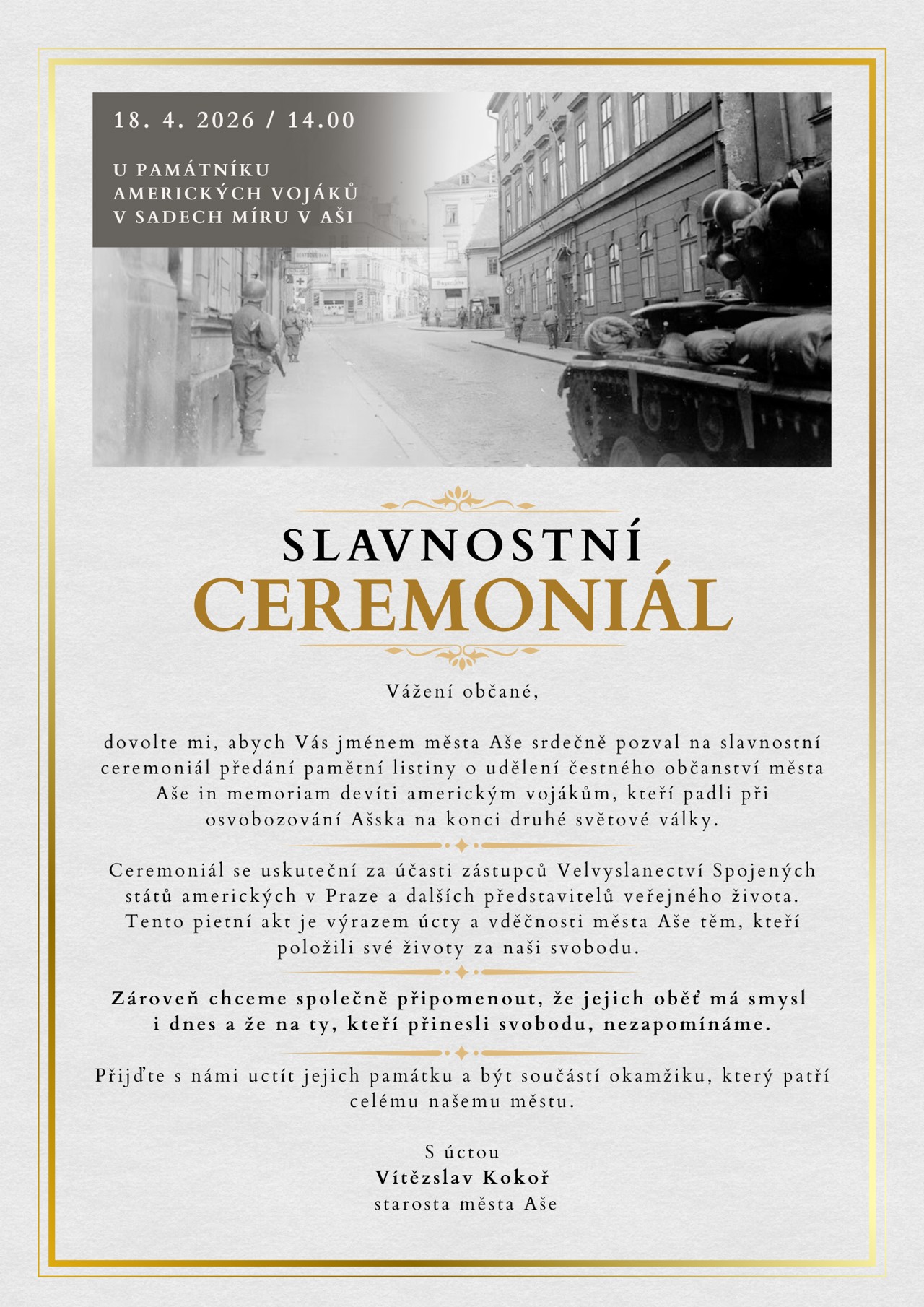 Aš uctí památku amerických osvoboditelů. Devíti vojákům udělí čestné občanství